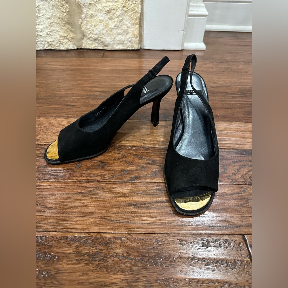 Stuart Weitzman Black Suede Open-Toe Slingback Heels Women’s size 9